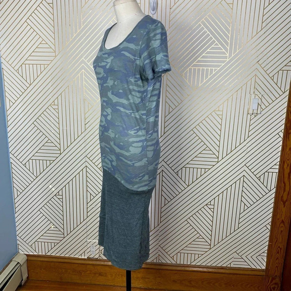Monrow Camo Tee Shirt Dress Succulent Green Short Sleeve Ruched Size US Small - Picture 5 of 11